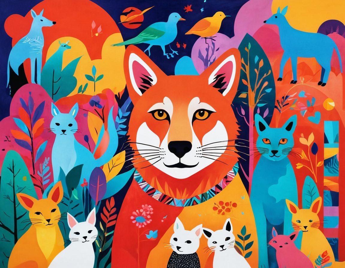 A captivating collage blending elements of furry culture with abstract representations of alternative lifestyles. Feature anthropomorphic animals in playful poses, surrounded by vibrant symbols of love and acceptance. Incorporate a whimsical, colorful backdrop that merges nature and urban settings, reflecting a diverse community. Ensure an inviting and open atmosphere, allowing viewers to explore the topic with curiosity. surreal art style. vibrant colors. dynamic composition.